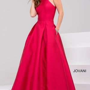 Jovani Prom Dress, Sz 2 Red halter top, full skirt